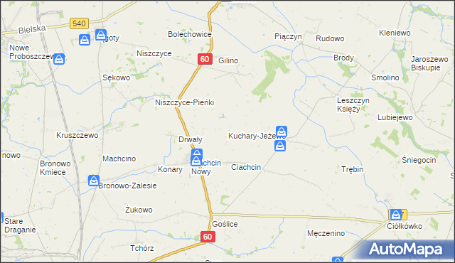 mapa Kuchary-Jeżewo, Kuchary-Jeżewo na mapie Targeo