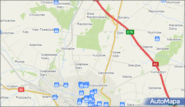 mapa Kuczków gmina Kutno, Kuczków gmina Kutno na mapie Targeo