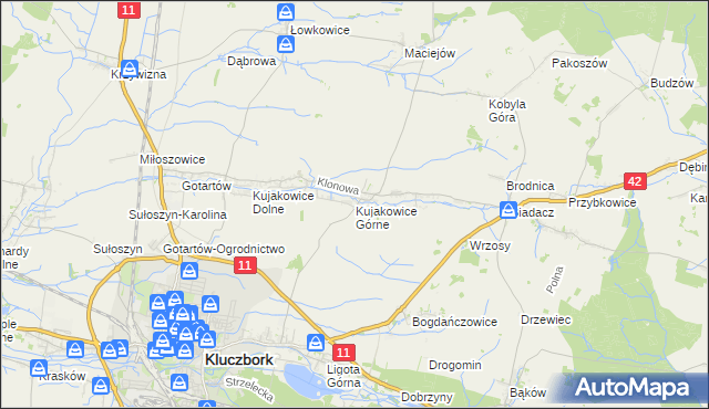 mapa Kujakowice Górne, Kujakowice Górne na mapie Targeo