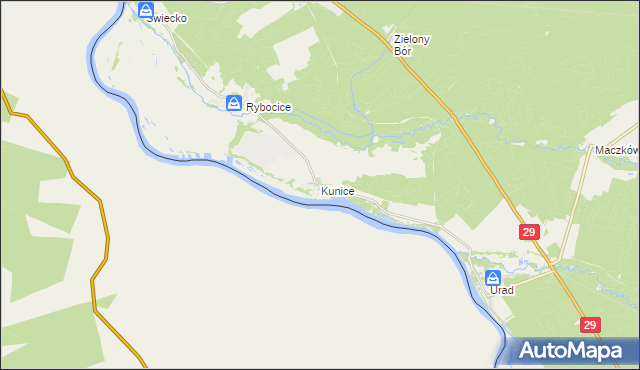 mapa Kunice gmina Słubice, Kunice gmina Słubice na mapie Targeo