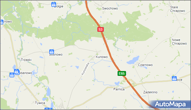 mapa Kunowo gmina Banie, Kunowo gmina Banie na mapie Targeo