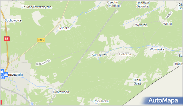 mapa Kuraszewo gmina Kleszczele, Kuraszewo gmina Kleszczele na mapie Targeo