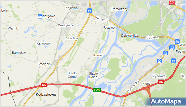 mapa Kurów gmina Kołbaskowo, Kurów gmina Kołbaskowo na mapie Targeo