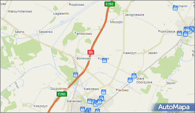 mapa Kurowo gmina Kościan, Kurowo gmina Kościan na mapie Targeo