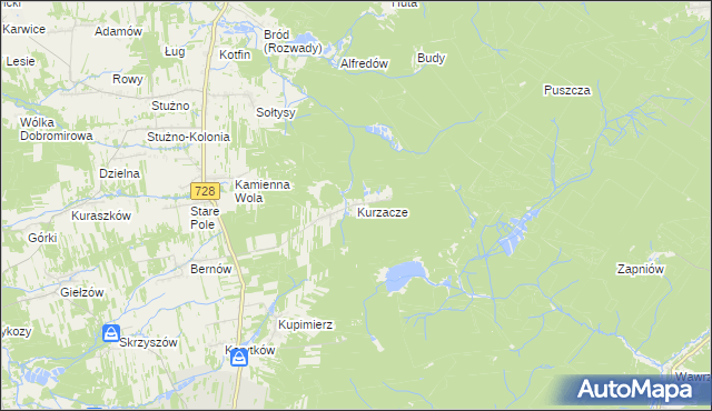 mapa Kurzacze gmina Gowarczów, Kurzacze gmina Gowarczów na mapie Targeo