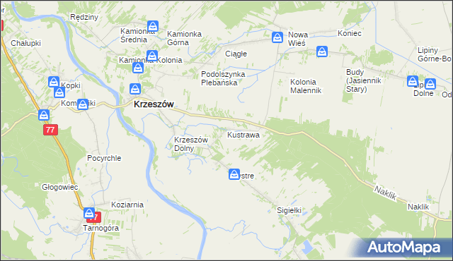mapa Kustrawa, Kustrawa na mapie Targeo