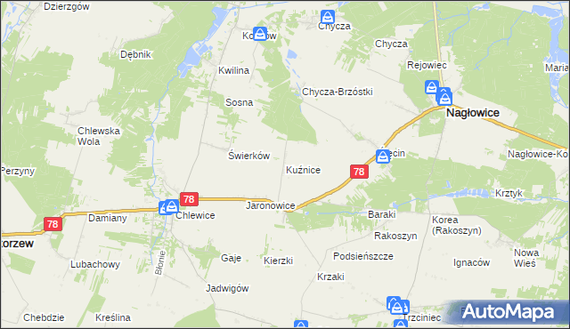 mapa Kuźnice gmina Nagłowice, Kuźnice gmina Nagłowice na mapie Targeo