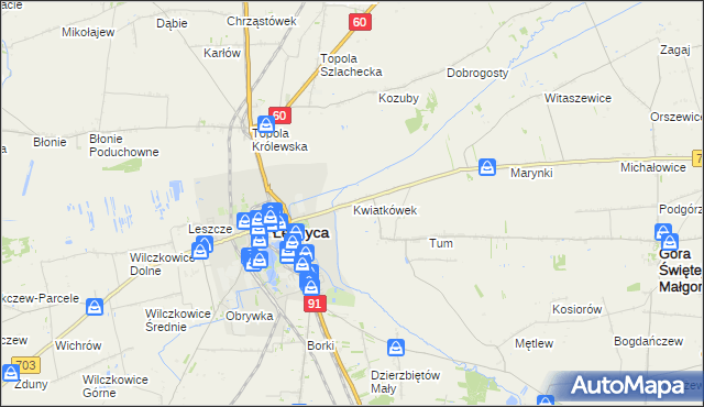 mapa Kwiatkówek gmina Góra Świętej Małgorzaty, Kwiatkówek gmina Góra Świętej Małgorzaty na mapie Targeo