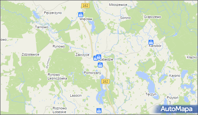 mapa Łabędzie gmina Drawsko Pomorskie, Łabędzie gmina Drawsko Pomorskie na mapie Targeo