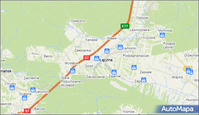 mapa Łączna powiat skarżyski, Łączna powiat skarżyski na mapie Targeo