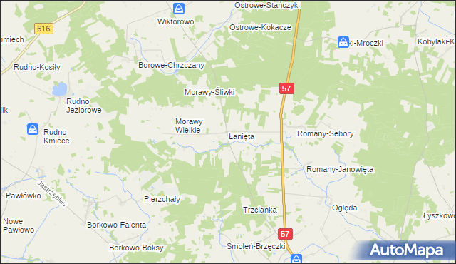 mapa Łanięta gmina Krzynowłoga Mała, Łanięta gmina Krzynowłoga Mała na mapie Targeo