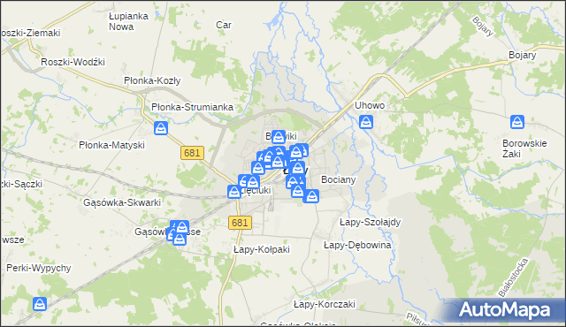 mapa Łapy, Łapy na mapie Targeo