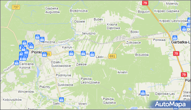 mapa Laski gmina Pionki, Laski gmina Pionki na mapie Targeo