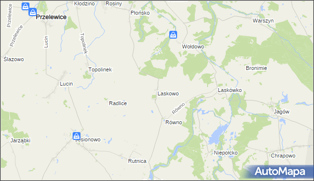 mapa Laskowo gmina Przelewice, Laskowo gmina Przelewice na mapie Targeo