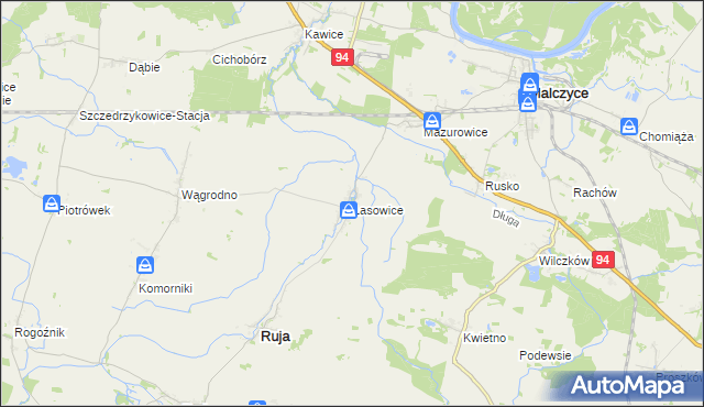 mapa Lasowice gmina Ruja, Lasowice gmina Ruja na mapie Targeo