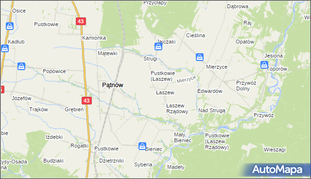 mapa Łaszew gmina Wierzchlas, Łaszew gmina Wierzchlas na mapie Targeo