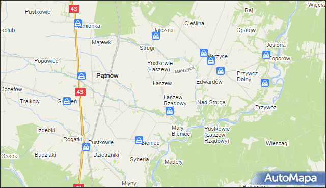 mapa Łaszew Rządowy, Łaszew Rządowy na mapie Targeo