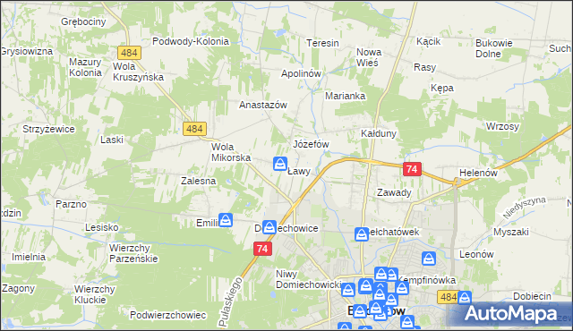 mapa Ławy gmina Bełchatów, Ławy gmina Bełchatów na mapie Targeo