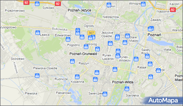 mapa Łazarz gmina Poznań, Łazarz gmina Poznań na mapie Targeo