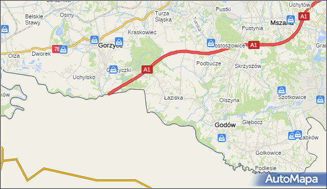mapa Łaziska gmina Godów, Łaziska gmina Godów na mapie Targeo