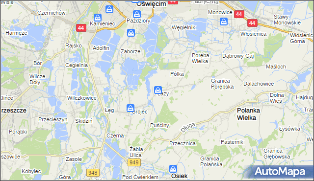mapa Łazy gmina Oświęcim, Łazy gmina Oświęcim na mapie Targeo