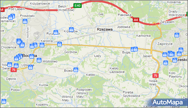 mapa Łazy gmina Rzezawa, Łazy gmina Rzezawa na mapie Targeo