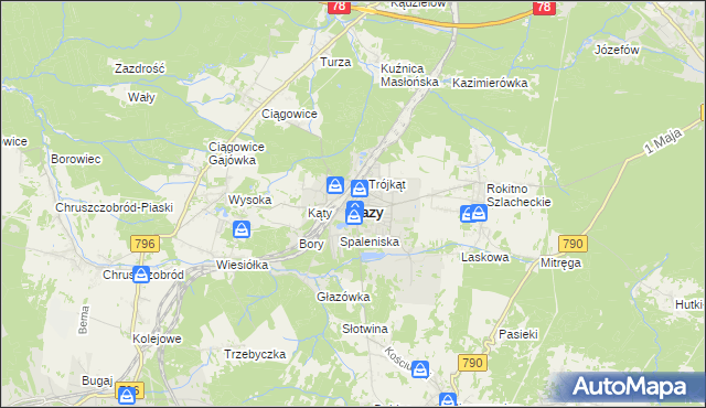 mapa Łazy powiat zawierciański, Łazy powiat zawierciański na mapie Targeo