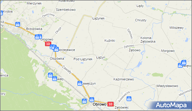 mapa Łążyn gmina Obrowo, Łążyn gmina Obrowo na mapie Targeo
