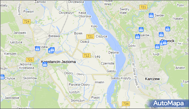 mapa Łęg gmina Konstancin-Jeziorna, Łęg gmina Konstancin-Jeziorna na mapie Targeo