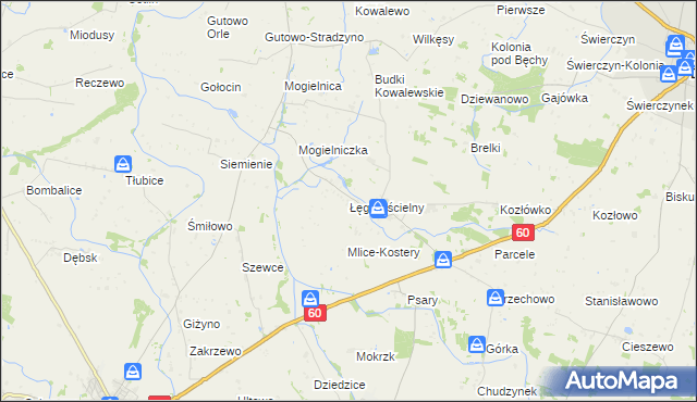 mapa Łęg Kościelny, Łęg Kościelny na mapie Targeo