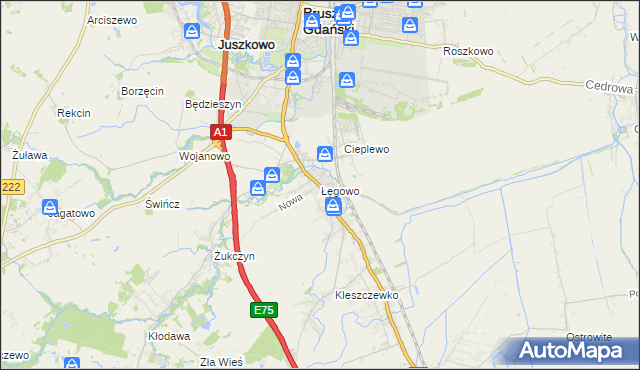 mapa Łęgowo gmina Pruszcz Gdański, Łęgowo gmina Pruszcz Gdański na mapie Targeo