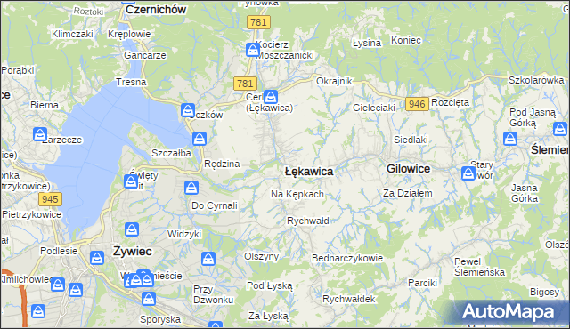 mapa Łękawica powiat żywiecki, Łękawica powiat żywiecki na mapie Targeo