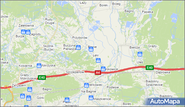 mapa Łęki gmina Borzęcin, Łęki gmina Borzęcin na mapie Targeo