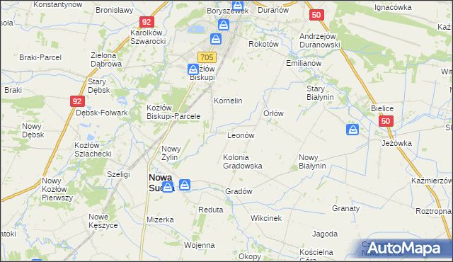 mapa Leonów gmina Nowa Sucha, Leonów gmina Nowa Sucha na mapie Targeo
