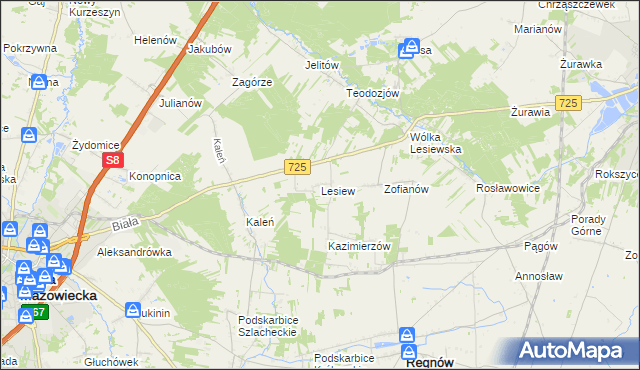 mapa Lesiew, Lesiew na mapie Targeo