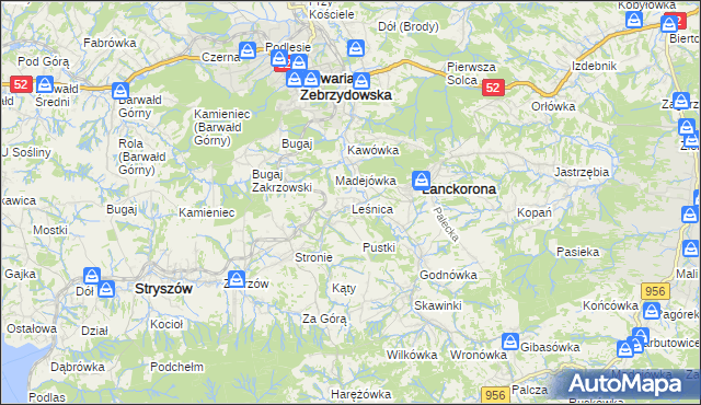 mapa Leśnica gmina Stryszów, Leśnica gmina Stryszów na mapie Targeo