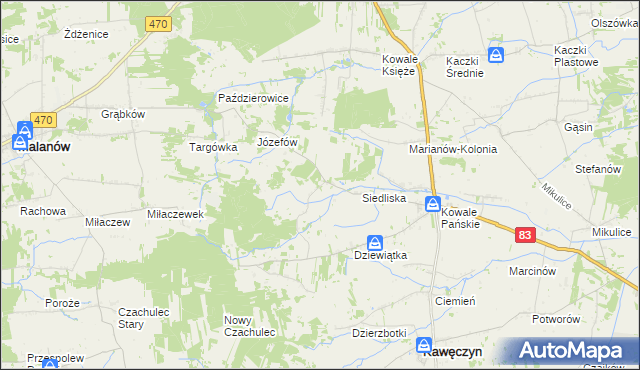 mapa Leśnictwo gmina Kawęczyn, Leśnictwo gmina Kawęczyn na mapie Targeo