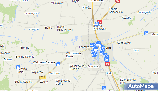 mapa Leszcze gmina Łęczyca, Leszcze gmina Łęczyca na mapie Targeo