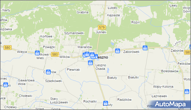 mapa Leszno powiat warszawski zachodni, Leszno powiat warszawski zachodni na mapie Targeo