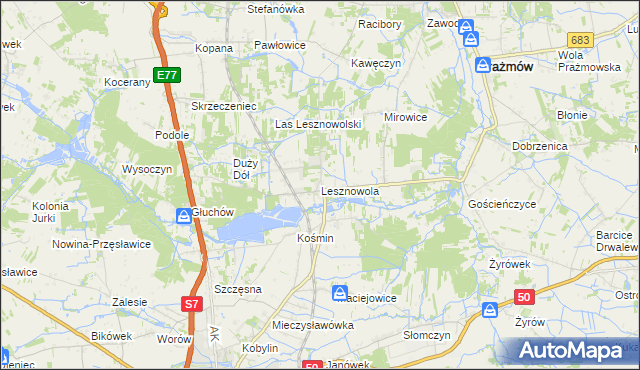 mapa Lesznowola gmina Grójec, Lesznowola gmina Grójec na mapie Targeo