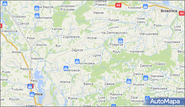 mapa Lgota gmina Tomice, Lgota gmina Tomice na mapie Targeo