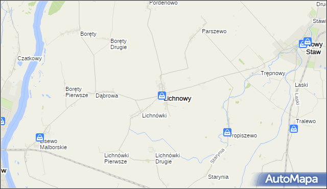 mapa Lichnowy powiat malborski, Lichnowy powiat malborski na mapie Targeo