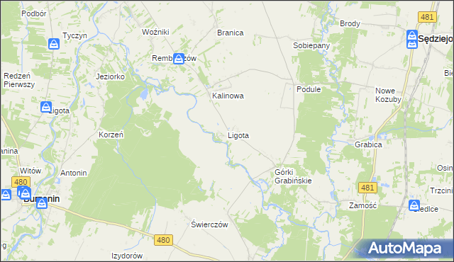 mapa Ligota gmina Widawa, Ligota gmina Widawa na mapie Targeo