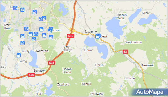 mapa Linowo gmina Purda, Linowo gmina Purda na mapie Targeo