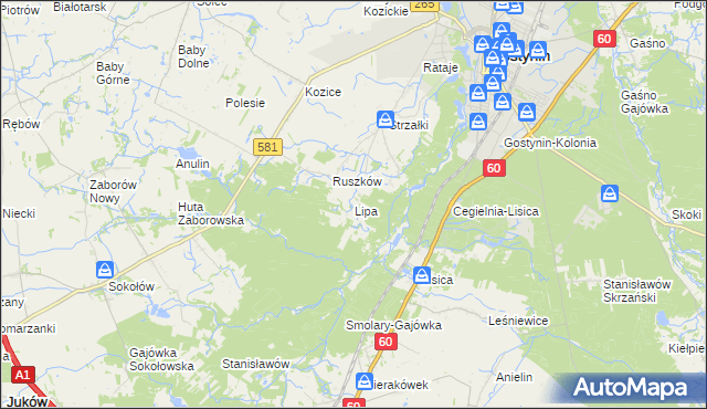 mapa Lipa gmina Gostynin, Lipa gmina Gostynin na mapie Targeo