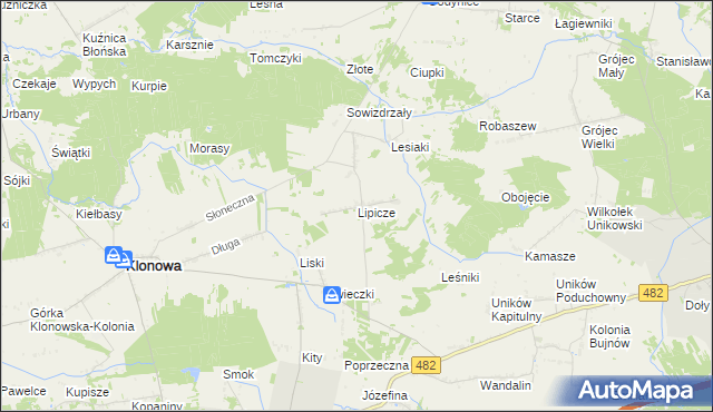mapa Lipicze gmina Klonowa, Lipicze gmina Klonowa na mapie Targeo