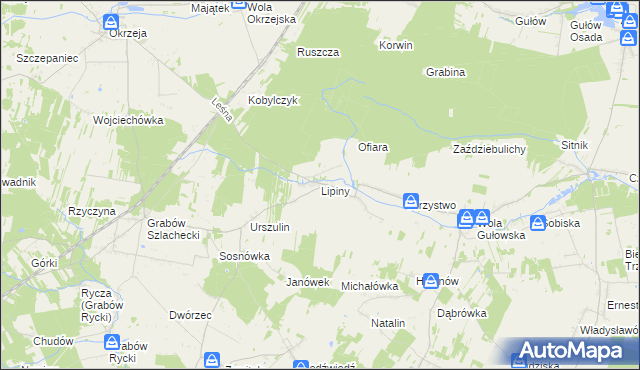 mapa Lipiny gmina Adamów, Lipiny gmina Adamów na mapie Targeo