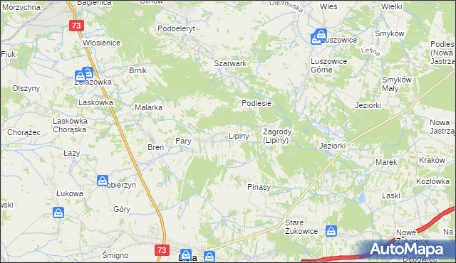 mapa Lipiny gmina Dąbrowa Tarnowska, Lipiny gmina Dąbrowa Tarnowska na mapie Targeo
