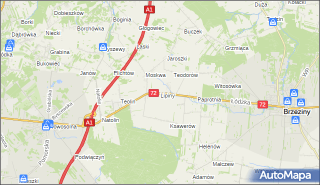mapa Lipiny gmina Nowosolna, Lipiny gmina Nowosolna na mapie Targeo