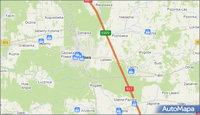 mapa Lipówki gmina Pilawa, Lipówki gmina Pilawa na mapie Targeo